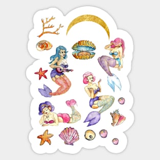 Mermaid Stickers, Sticker Set, Watercolor Stickers, Cartoon Stickers, Mermaid Sticker, Ocean Stickers, Planner Stickers, Sea stickers Sticker